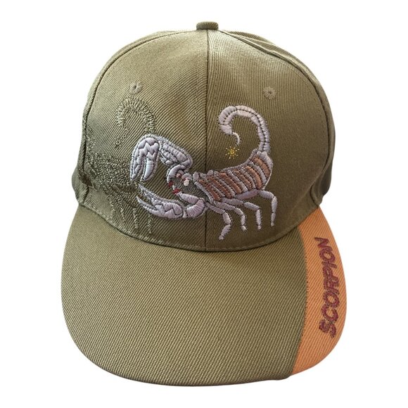 Vintage Scorpio Embroidered Baseball Cap – Adjustable Olive Green Hat with Scorp - Picture 1 of 6